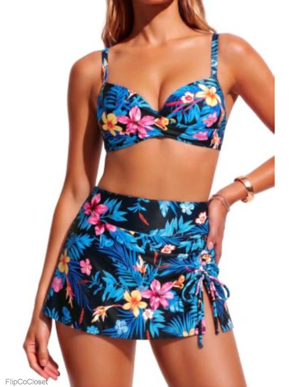 Women High Waist Skirt Bikini Set Underwire Push Up Two Piece Swimsuit